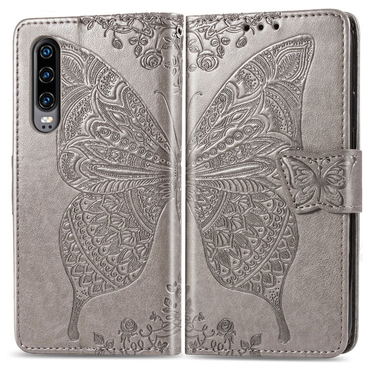 

Butterfly Love Flowers Embossing Horizontal Flip Leather Case for Huawei P30, with Holder & Card Slots & Wallet & Lanyard (Grey)