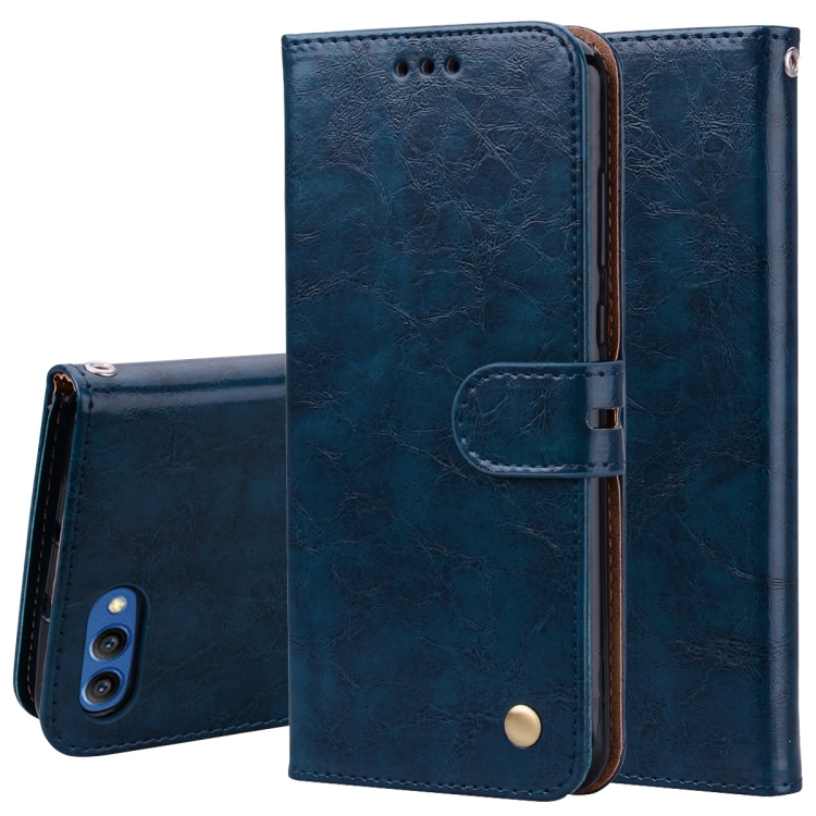 

Business Style Oil Wax Texture Horizontal Flip Leather Case for Huawei Honor 10, with Holder & Card Slots & Wallet(Blue)