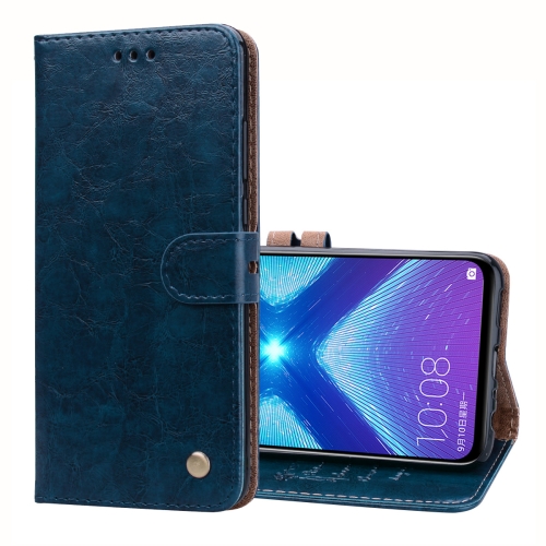 

Business Style Oil Wax Texture Horizontal Flip Leather Case for Huawei Honor 8X, with Holder & Card Slots & Wallet(Blue)