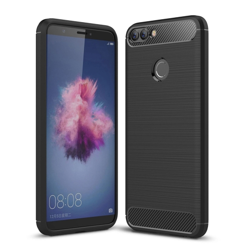 

For Huawei P smart / Enjoy 7S Brushed Texture Carbon Fiber Shockproof TPU Protective Back Case (Black)