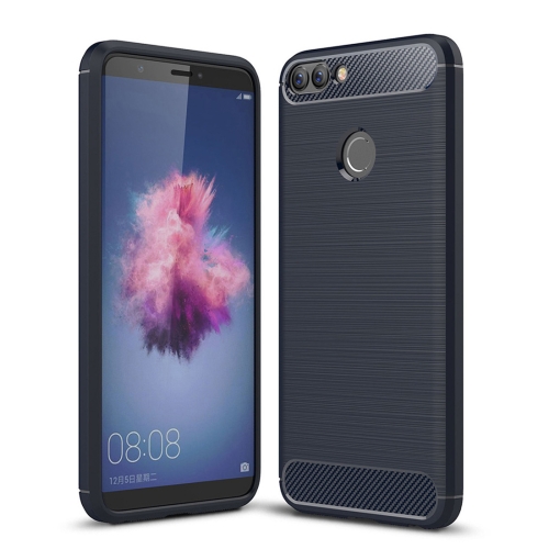 

For Huawei P smart / Enjoy 7S Brushed Texture Carbon Fiber Shockproof TPU Protective Back Case (Navy Blue)