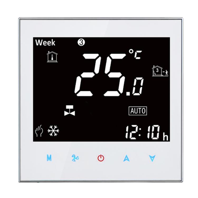 

BAC-2000 Central Air Conditioning Type Touch LCD Digital 2-pipe Fan Coil Unit Room Thermostat, Display Fan Speed / Clock / Temperature / Time / Week / Heat etc.(White)