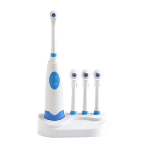 Ensemble de brosse à dents électrique rotative étanche pour ménage créatif 2W avec 4 têtes de brosse de rechange et base, 8500 tours par minute (bleu)