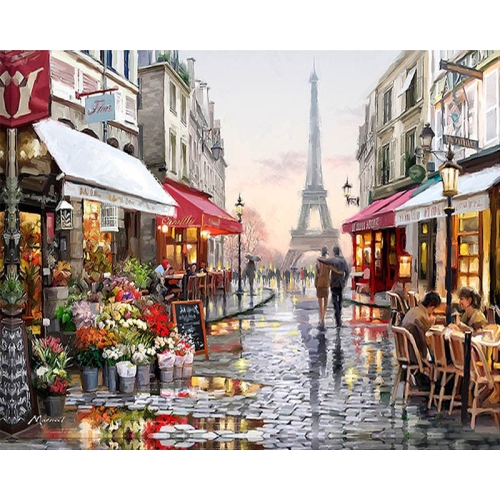 Paris Eiffel Tower Cafe View Paint By Numbers Kit DIY Number Canvas Painting Oil