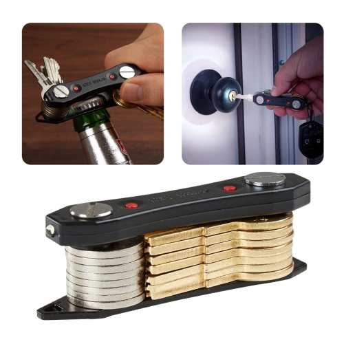 

Multi-function Pocket Stainless Steel Key Organizer Clip Holder Housekeeper Smart Key Chain with LED Light and Bottle Opener(Black)