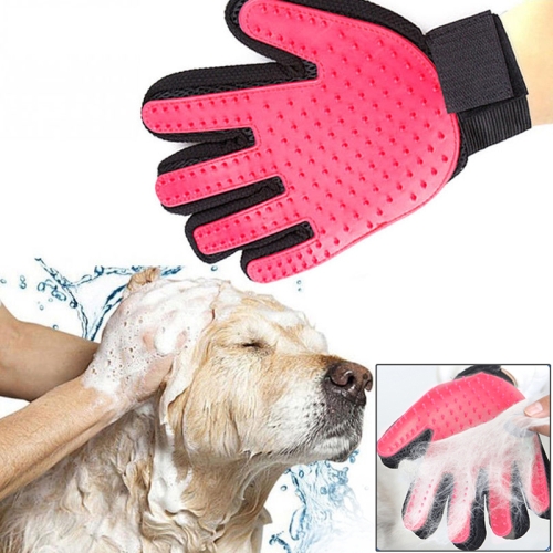 

Right Hand Five Finger Deshedding Brush Glove Pet Gentle Efficient Massage Grooming(Pink)