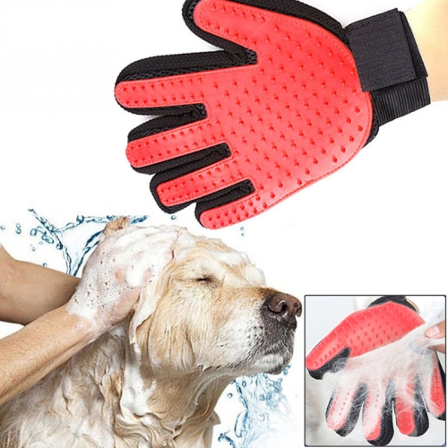 

Right Hand Five Finger Deshedding Brush Glove Pet Gentle Efficient Massage Grooming(Red)