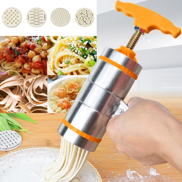 4 Molds Household Manually Small Stainless Steel Pressing Style Handhold  Noodle Machine (Orange)