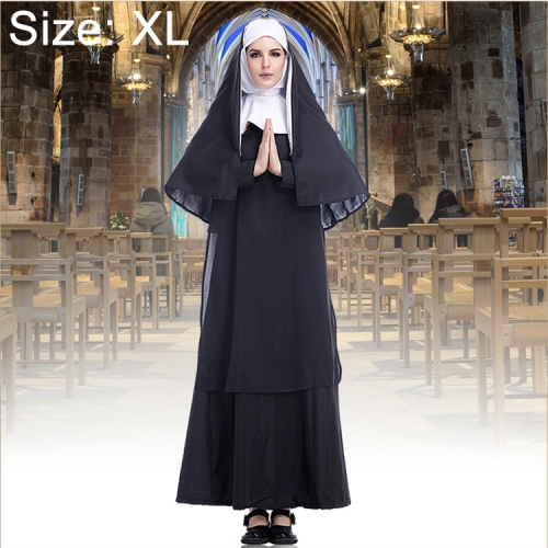 Costume di Halloween Donna Suora Missionaria Cosplay Abbigliamento, Taglia:  XL, Busto: 116 cm, Lunghezza del vestito