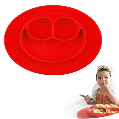Tovaglietta di aspirazione rotonda in silicone monopezzo Smile Style per  bambini, piatto e ciotola incorporati (rosso)
