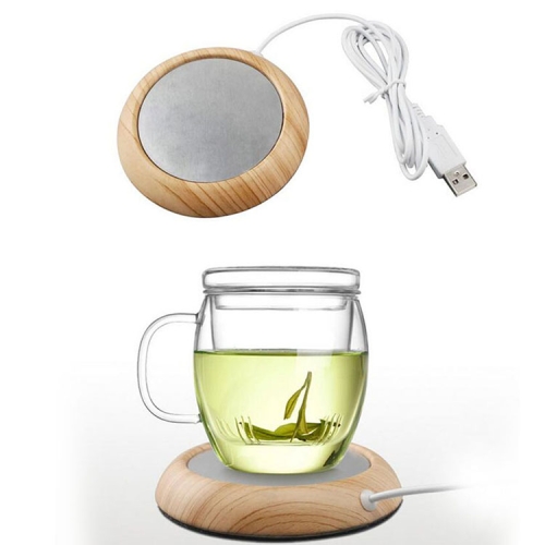 Taza de escritorio USB con diseño de mármol de grano de madera, calentador de tazas, té, café, bebidas, alfombrilla térmica, entrega de colores al azar