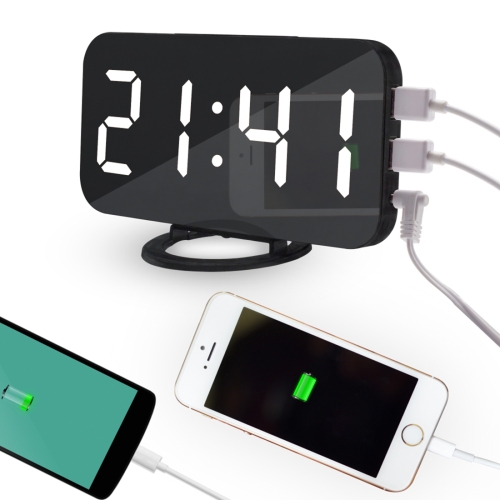 

Multifunction Creative Mirror Reflective LED Display Alarm Clock with Snooze Function & 2 USB Charge Port(White)