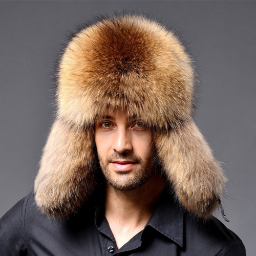 Winter New Style Fox Hair LeiFeng Men Hats, Thick Warm Middle and Old People Ear Protection Winter Fur Hat(Khaki)