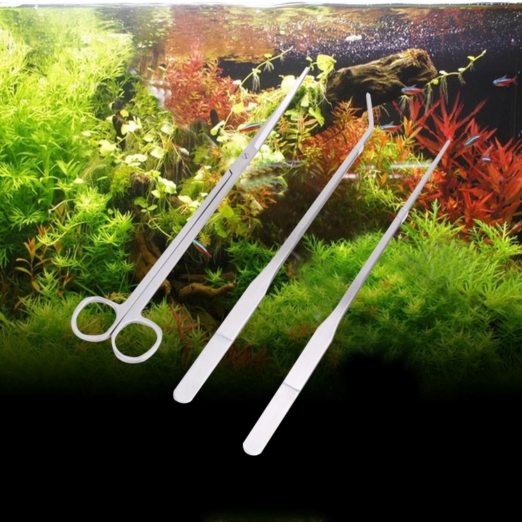 3 in 1 Stainless Steel Scissors, Tweezers and Clip, Tree Plant Grass  Miniatures Aquarium Fish Tank