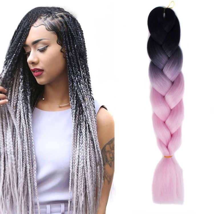 

Fashion Color Gradient Individual Braid Wigs Chemical Fiber Big Braids, Length: 60cm(02Black+Pink)