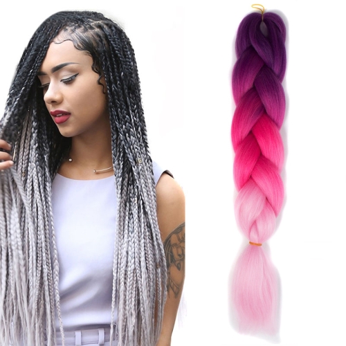 

Fashion Color Gradient Individual Braid Wigs Chemical Fiber Big Braids, Length: 60cm(27Purple+Peach Red+Pink)