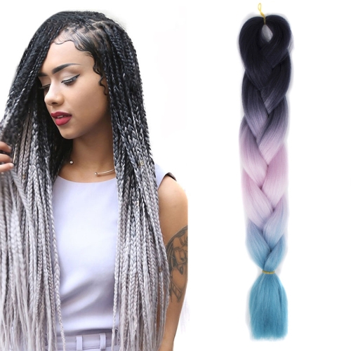 

Fashion Color Gradient Individual Braid Wigs Chemical Fiber Big Braids, Length: 60cm(28Black+Pink+Lake Blue)