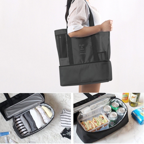 

Portable Double Layer Mesh Sport Duffel Beach Picnic Shoulder Storage Bag Handbag(Black)