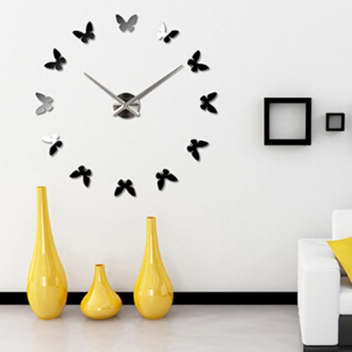 

Bedroom Home Decoration Frameless Butterfly Shaped Large DIY Wall Sticker Mute Clock, Size: 100*100cm(Black)