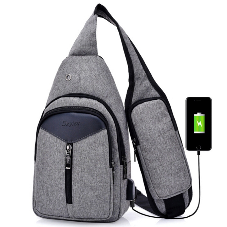 

Portable Backpack Casual Outdoor Unisex Shoulder Bags Triangle Design Crossbody Bags Outdoor Sports Riding Shoulder Bag with External USB Charging Interface and Headphone Plug(Dark Grey)