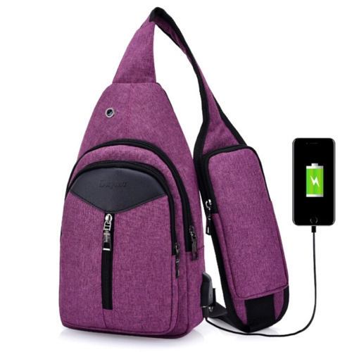 

Portable Backpack Casual Outdoor Unisex Shoulder Bags Triangle Design Crossbody Bags Outdoor Sports Riding Shoulder Bag with External USB Charging Interface and Headphone Plug(Purple)