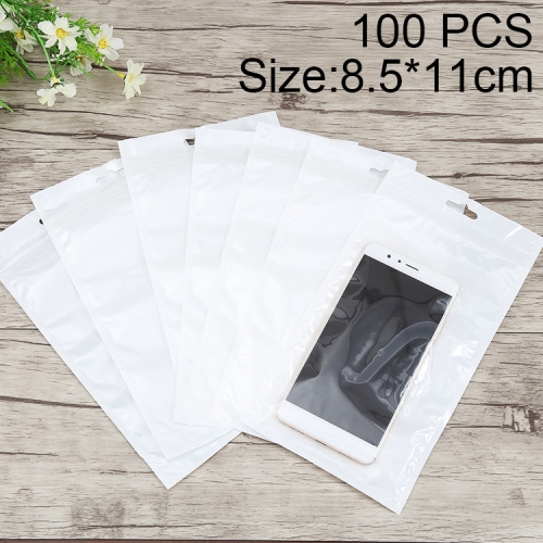 

100 PCS 8.5cm x 11cm Hang Hole Clear Front White Pearl Jewelry Zip Lock Packaging Bag, Custom Printing and Size are welcome