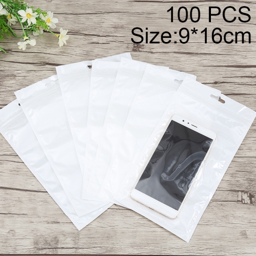 

100 PCS 9cm x 16cm Hang Hole Clear Front White Pearl Jewelry Zip Lock Packaging Bag, Custom Printing and Size are welcome