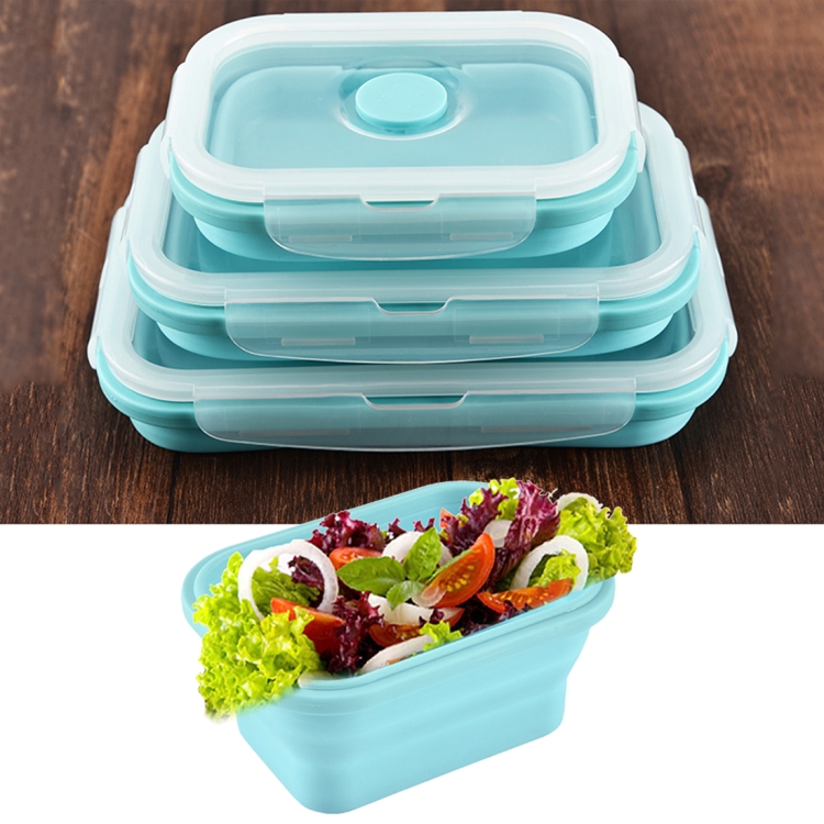 

Scaleable Foldable Food-grade Silicone Insulated 3 Boxes Container Bento Box Kit(Blue)