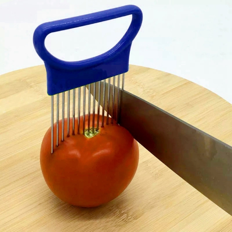 

Stainless Steel Vegetable Onion Cutter Holder Meat Needle Kitchen Tools(Blue)