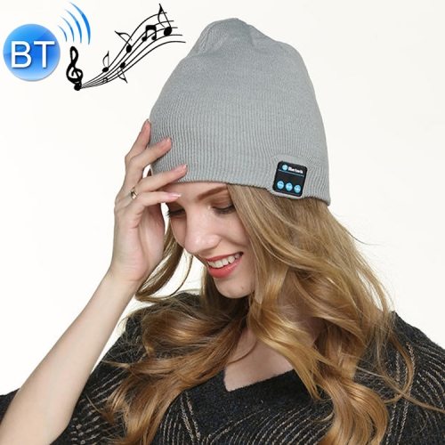 Chapéu de malha quente com música de chamada sem fio Bluetooth 5.0 (branco cinza)