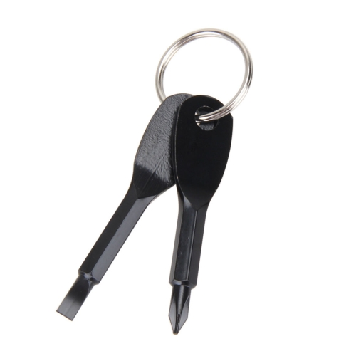 

Outdoor Portable 2 in 1 Slotted + Cross Screwdriver Set Tool with Keyring(Black)