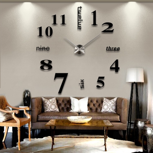 

Creative 3D Mirror DIY Wall Sticker Clock, Size: 120*120cm(Black)