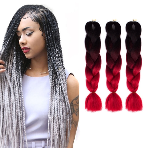 Fashion Color Gradient Individual Braid Wigs Chemical Fiber Big Braids Length 60cm 45 Black Wine Red Red