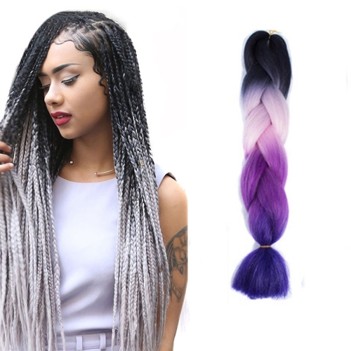 Fashion Color Gradient Individual Braid Wigs Chemical Fiber Big Braids,  Length: 60cm(55 Black+Purple Red)