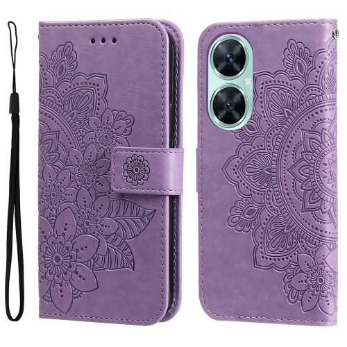 

For Huawei nova 11i / Maimang 20 5G / Enjoy 60 Pro 7-petal Flowers Embossing Leather Phone Case (Light Purple)