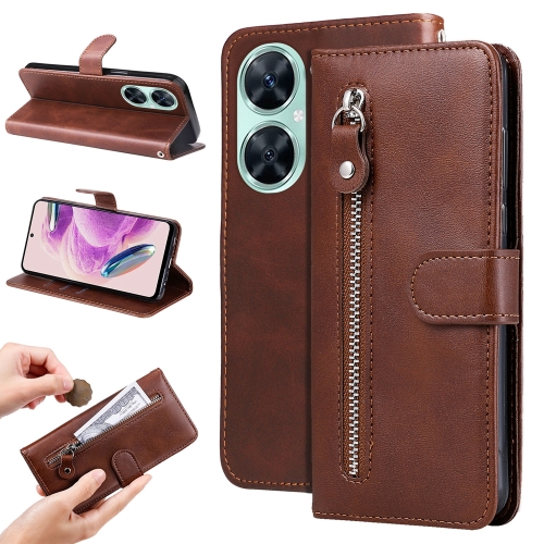 

For Huawei nova 11i / Maimang 20 5G / Enjoy 60 Pro Fashion Calf Texture Zipper Leather Phone Case (Brown)