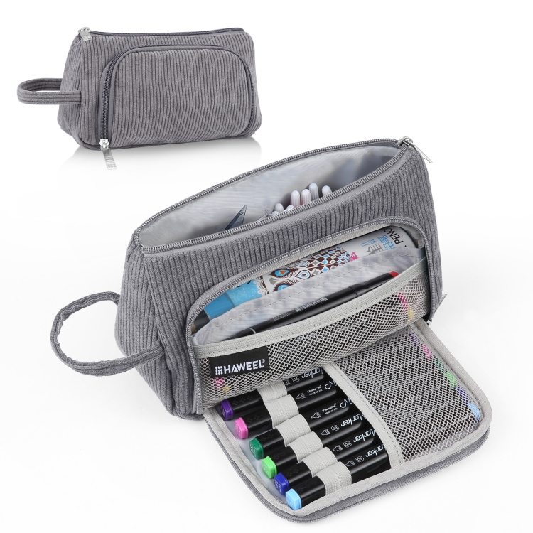 

HAWEEL Corduroy Triangular Pen Case Makeup Pouch Travel Cosmetic Organizer Bag(Grey)