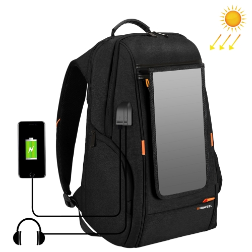 

HAWEEL Outdoor Multi-function 7W Solar Panel Powered Comfortable Breathable Casual Backpack Laptop Bag with Handle, External USB Charging Port & Earphone Port(Black)