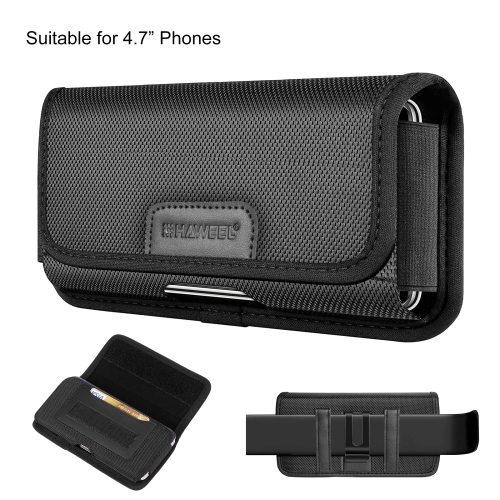 

HAWEEL 4.7 inch Nylon Cloth Phone Belt Clip Horizontal Carrying Pouch with Card Slot (Black)