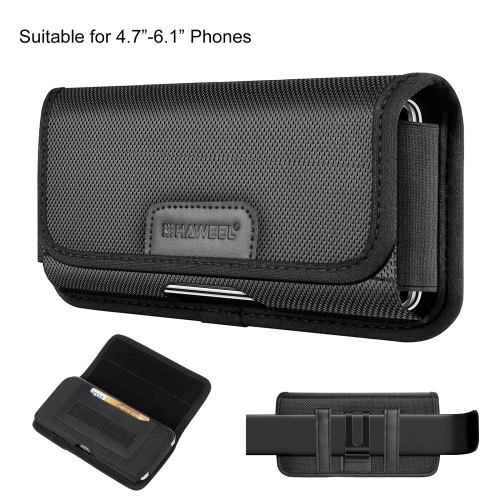 

HAWEEL 4.7-6.1 inch Nylon Cloth Phone Belt Clip Horizontal Carrying Pouch with Card Slot (Black)