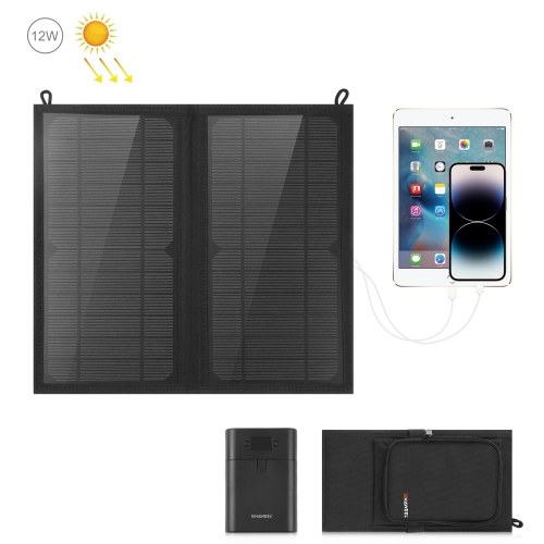 

HAWEEL 12W 2 Panels Foldable Solar Panel Charger Bag with 5V / 3.1A Max Dual USB Ports, Support QC3.0 and AFC