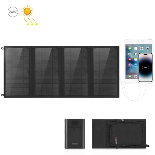 

HAWEEL 24W 4 Panels Foldable Solar Panel Charger Bag with 5V / 3.1A Max Dual USB Ports, Support QC3.0 and AFC