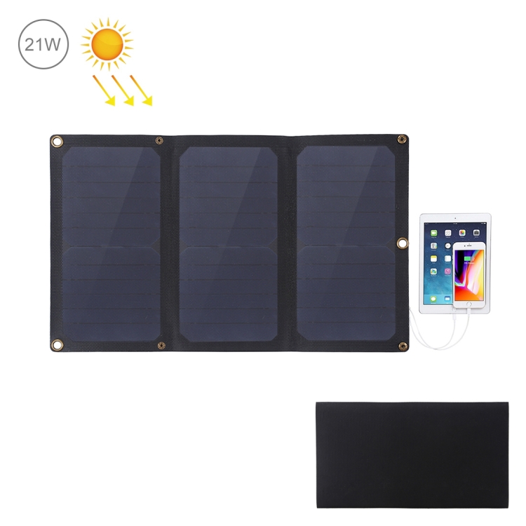 HAWEEL 21W 3-Fold ETFE Solar Panel Charger with 5V / 3A Max Dual USB Ports, Support QC3.0 and AFC(Black)