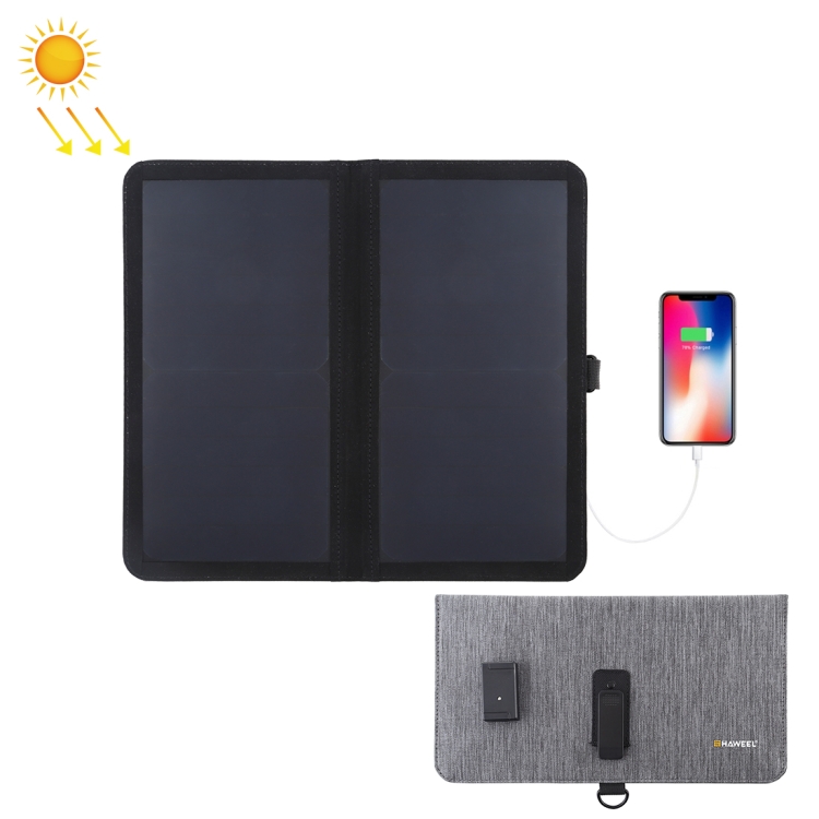 HAWEEL 14W Ultrathin 2-Fold Foldable Solar Panel Charger with 5V / 2.2A USB Port, Support QC3.0 and AFC(Black)