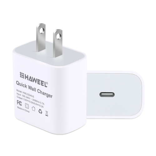 HAWEEL PD 20W Single USB-C / Type-C Interface QC Travel Charger, Support Full QC Protocol, US Plug