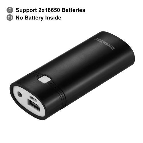 HAWEEL DIY 2x 18650 Battery (Not Included) 5600mAh Power Bank Shell Box with USB Output & Indicator(Black)