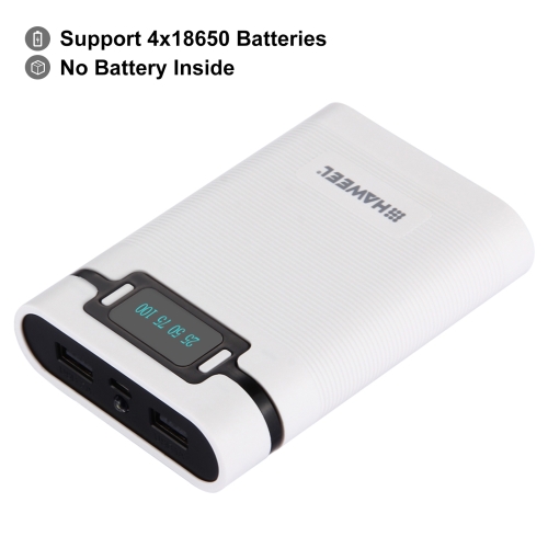 

HAWEEL DIY 4 x 18650 Battery (Not Included) 10000mAh Power Bank Shell Box with 2 x USB Output & Display for iPhone, Galaxy, Sony, HTC, Google, Huawei, Xiaomi, Lenovo and other Smartphones(White)