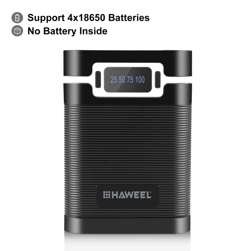 HAWEEL DIY 4x 18650 Battery (Not Included) 10000mAh Dual-way QC Charger Power Bank Shell Box with 2x USB Output & Display, Support PD / QC / SCP /...