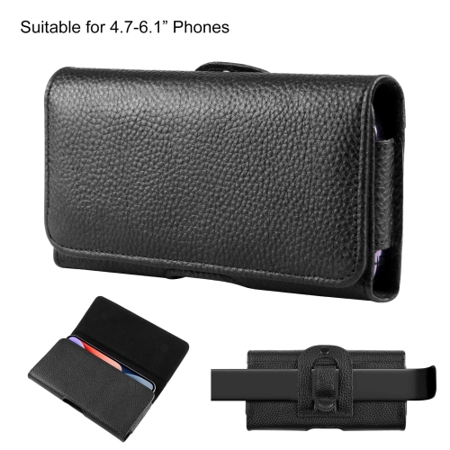 

HAWEEL 4.7-6.1 inch Litchi Texture Genuine Leather Phone Belt Clip Horizontal Carrying Pouch (Black)