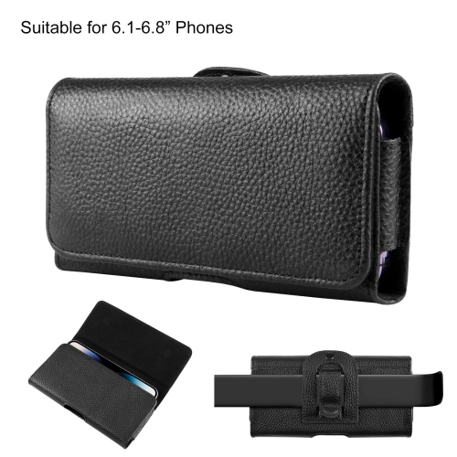

HAWEEL 6.1-6.8 inch Litchi Texture Genuine Leather Phone Belt Clip Horizontal Carrying Pouch (Black)
